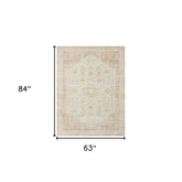 5' x 7' Beige Abstract Washable Non Skid Area Rug